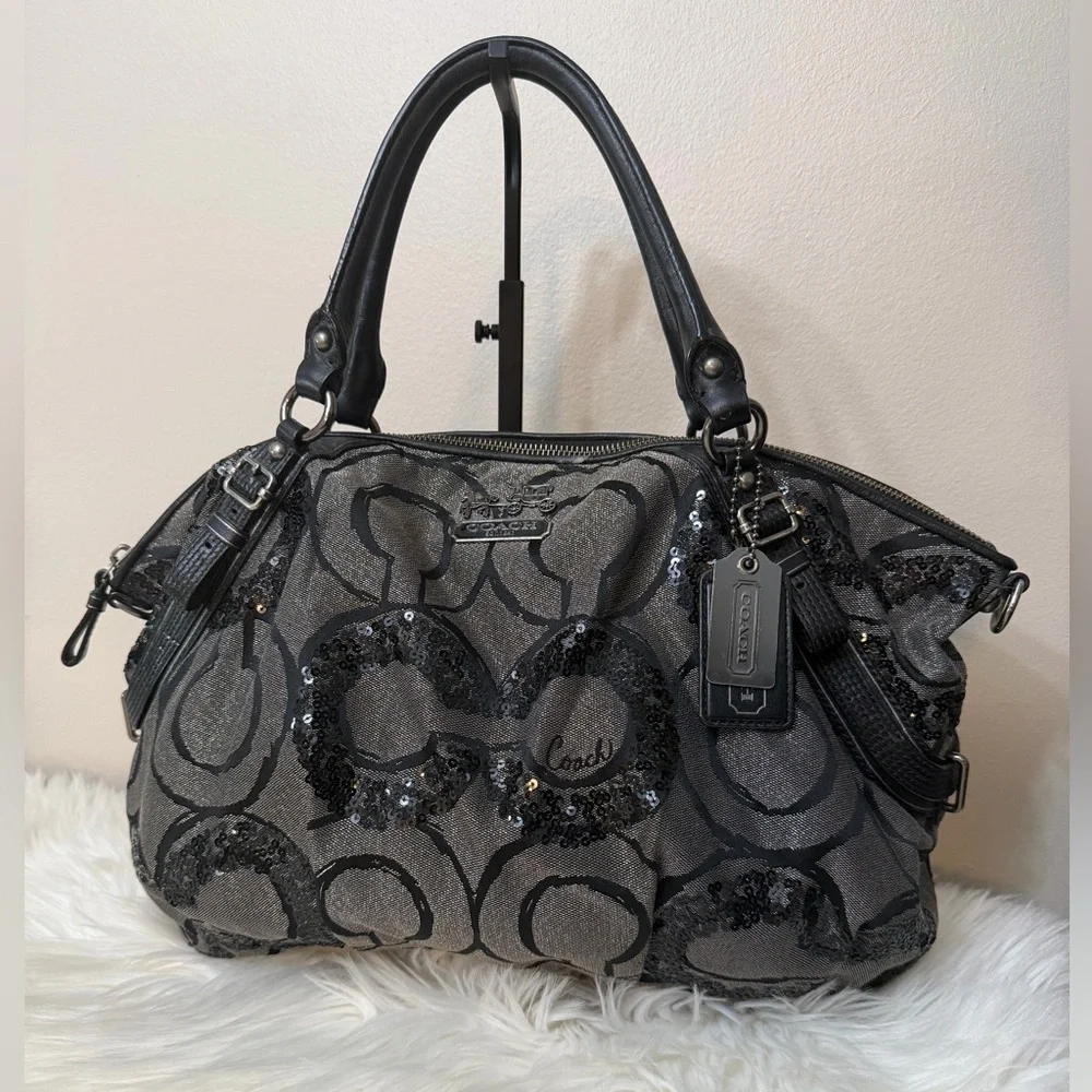 Coach vintage Sequin Black and Gray Shoulder Bag#15940